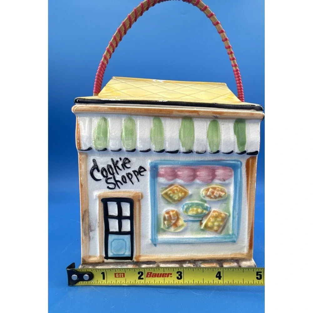 Vintage Ceramic Cookie Jar Cookie Shoppe w Handle Japan Cottagecore